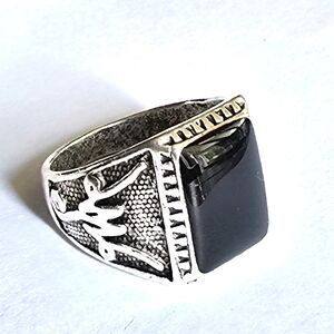 BLACK EBONY BEZEL SET SQUARE QUALITY ENGRAVED TITAINUM SILVER NEW SIZE 10 RING
